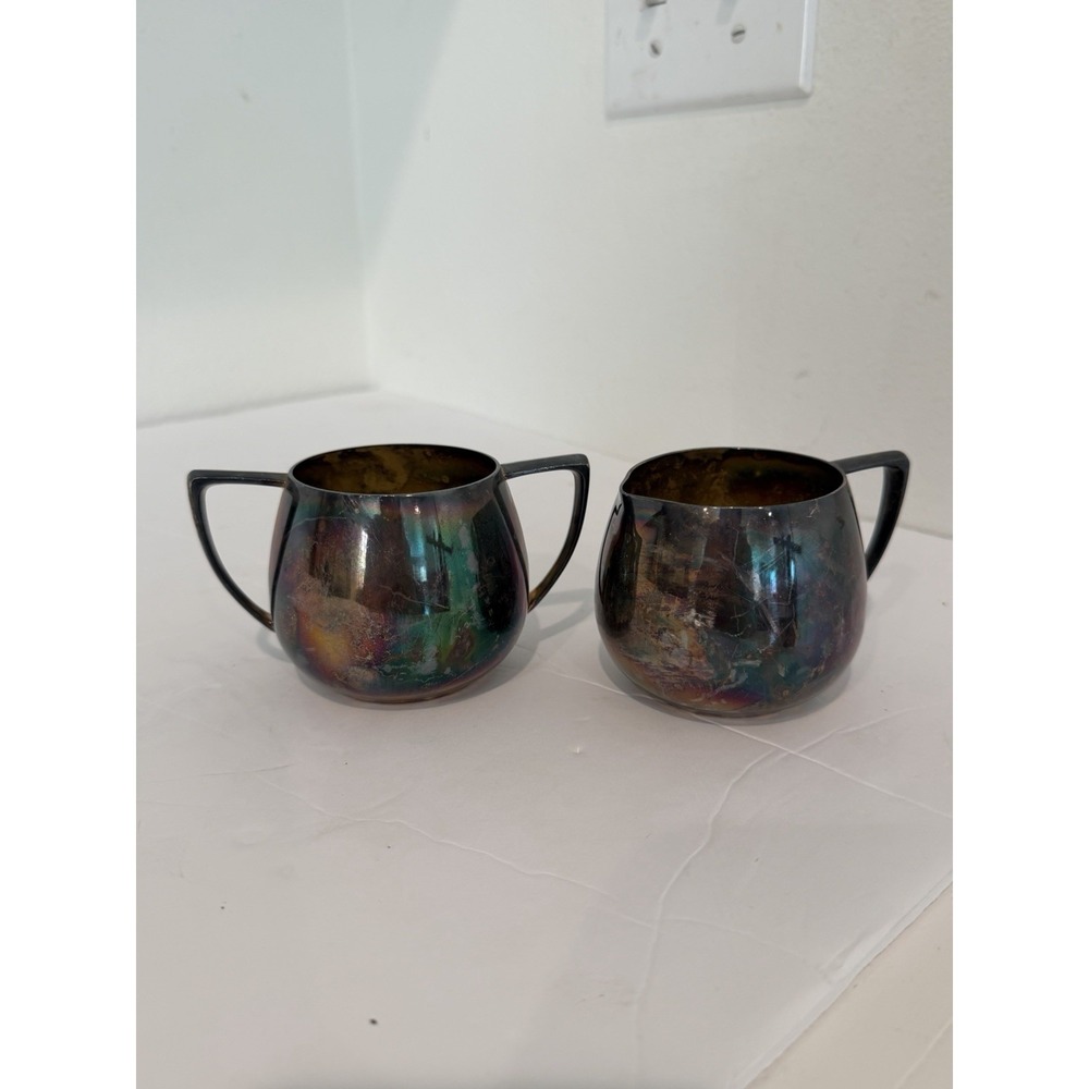 Empire Crafts Quadruple Plate Silverplate Art Deco 2 1/2" Creamer & Sugar 1910-